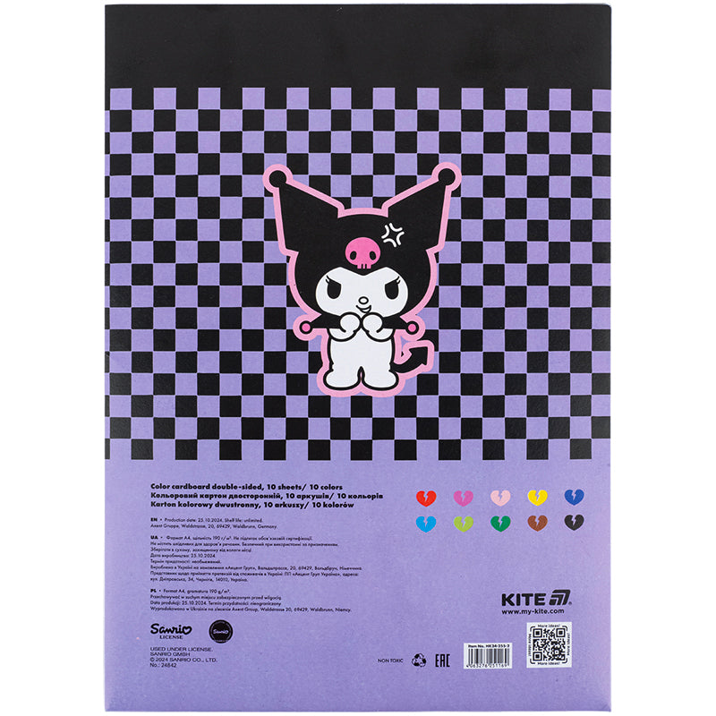 Картон кольоровий двосторонній Kite Kuromi А4 10 аркушів HK24-255-2. Фото 4