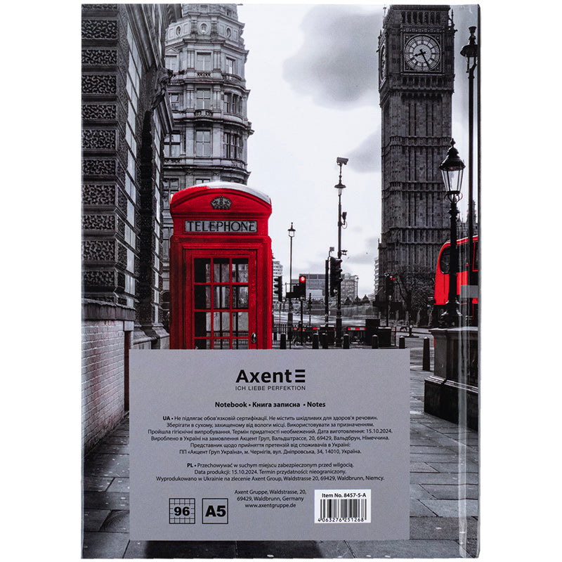 Книга записна Axent R&B Telephone 8457-5-A, А5, 96 аркушів, клітинка, тверда обкладинка. Фото 5