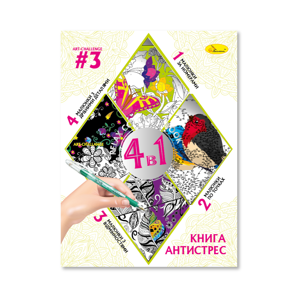 Книжка-розмальовка серія "Книга-АНТИСТРЕС 4 в 1" МІКС. Фото 4