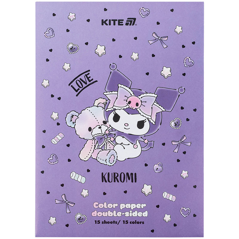 Папір кольоровий двосторонній Kite Kuromi А4 15 аркушів HK24-250-2
