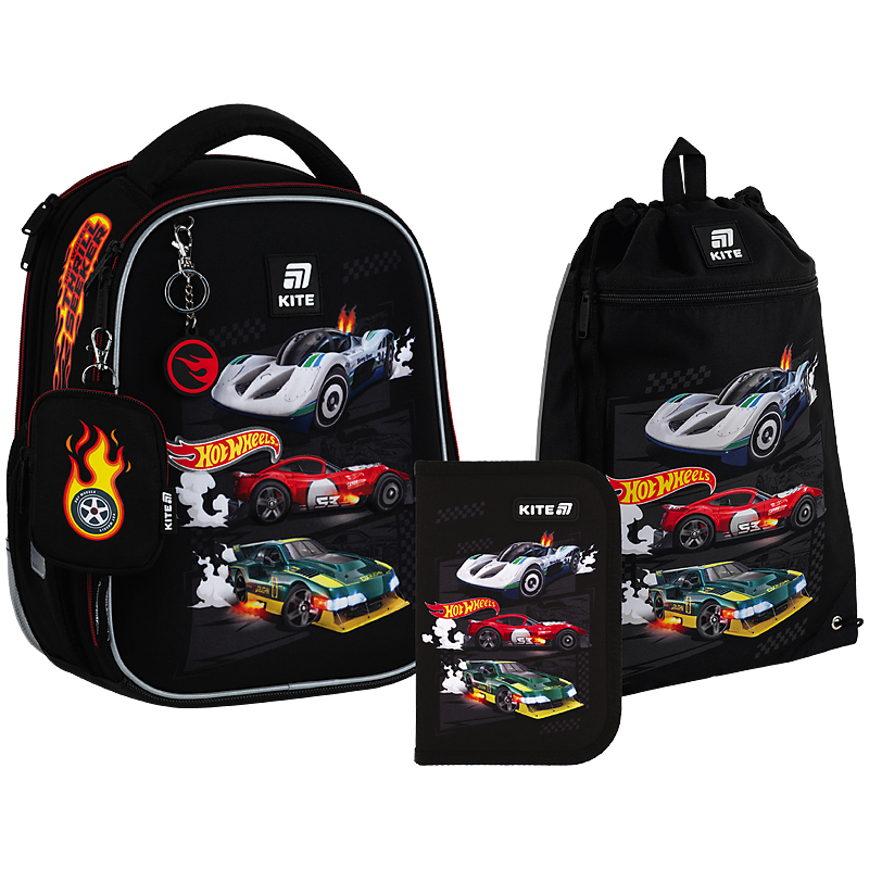 Шкільний набір Kite Education Hot Wheels SET_HW25-555S (рюкзак, пенал, сумка)