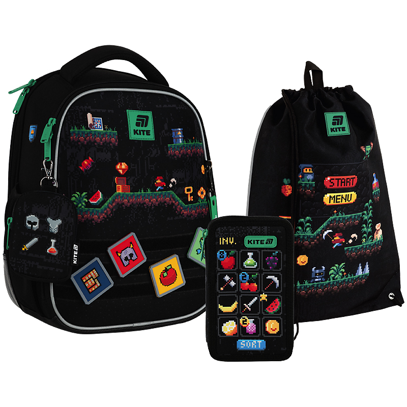 Шкільний набір Kite Education Pixel Game SET_K25-555S-4 (рюкзак, пенал, сумка)