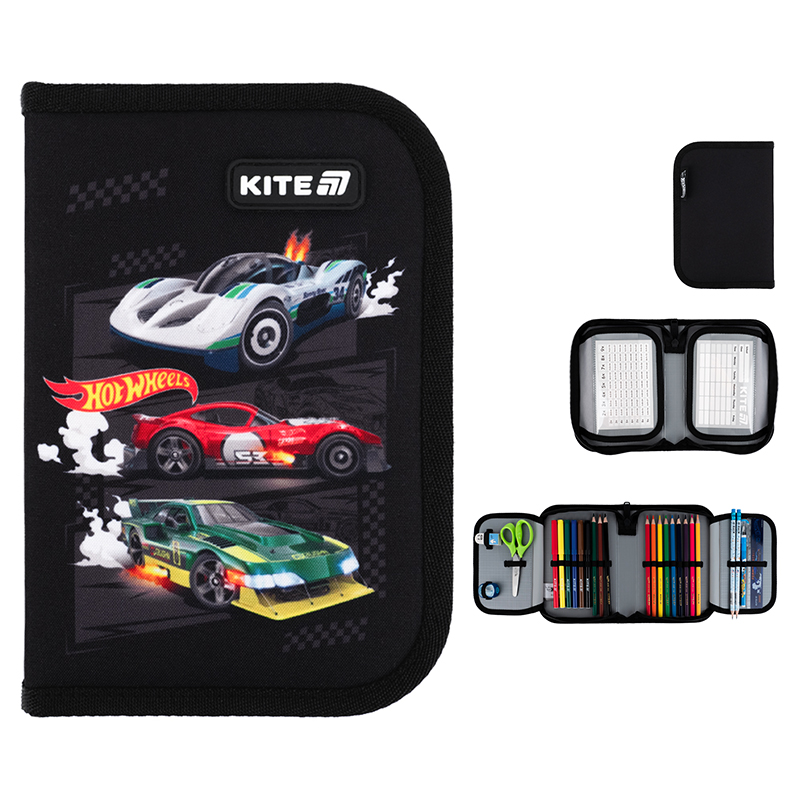 Пенал з наповненням Kite Hot Wheels HW25-622H-1, 1 відділення, 2 відвороти