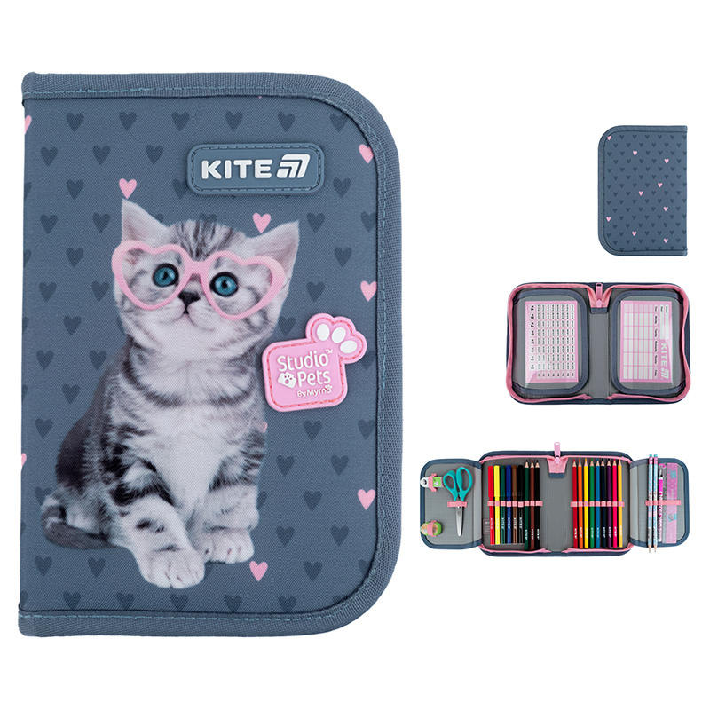 Пенал з наповненням Kite Studio Pets SP25-622H-1, 1 відділення, 2 відвороти