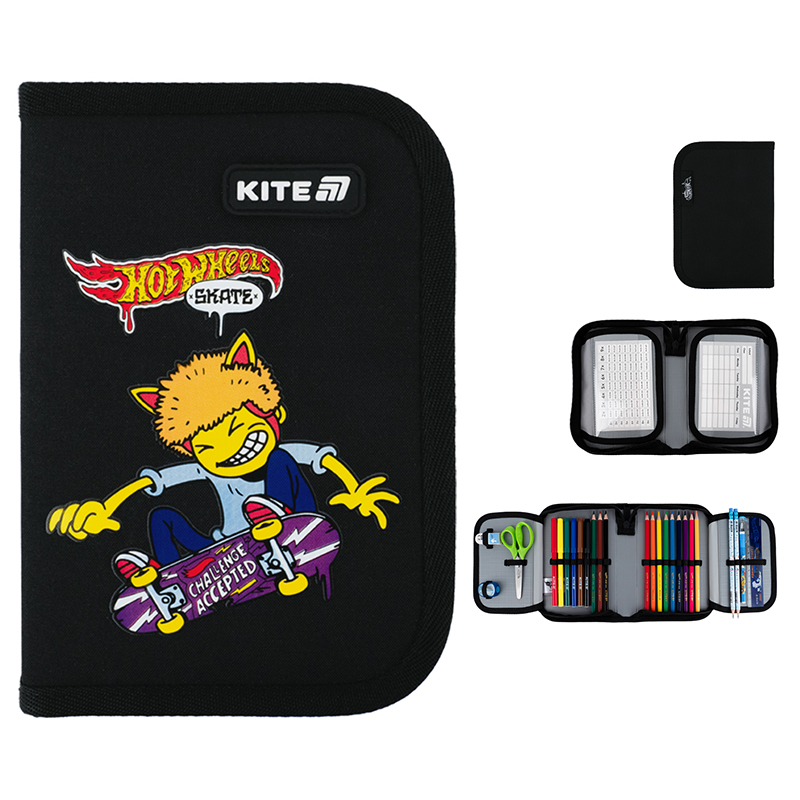 Пенал з наповненням Kite Hot Wheels Skate HW25-622H-2, 1 відділення, 2 відвороти