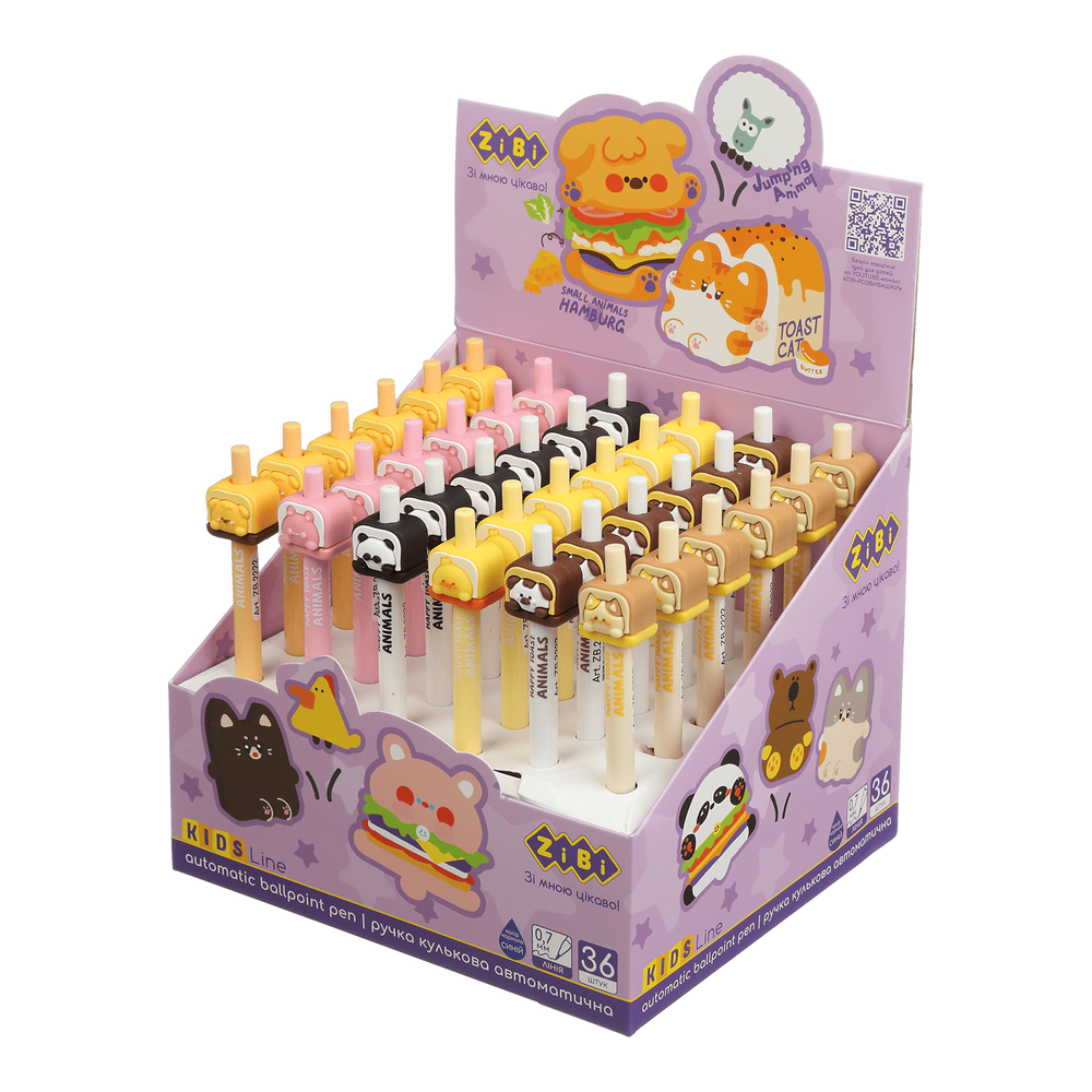 Ручка ZiBi кулькова автоматична, TOAST ANIMALS, 0,7 мм, синя ZB.2222