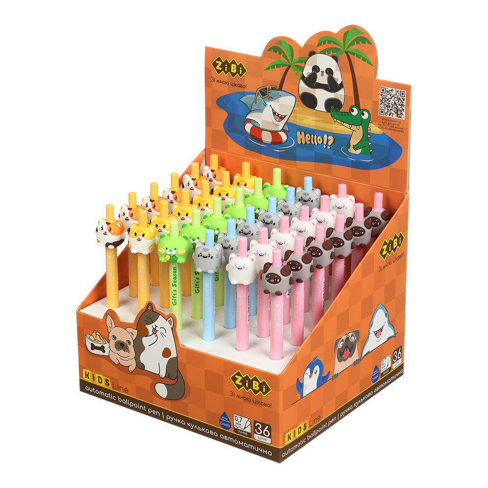 Ручка ZiBi кулькова автоматична, BALL ANIMALS, 0,7 мм, синя ZB.2223