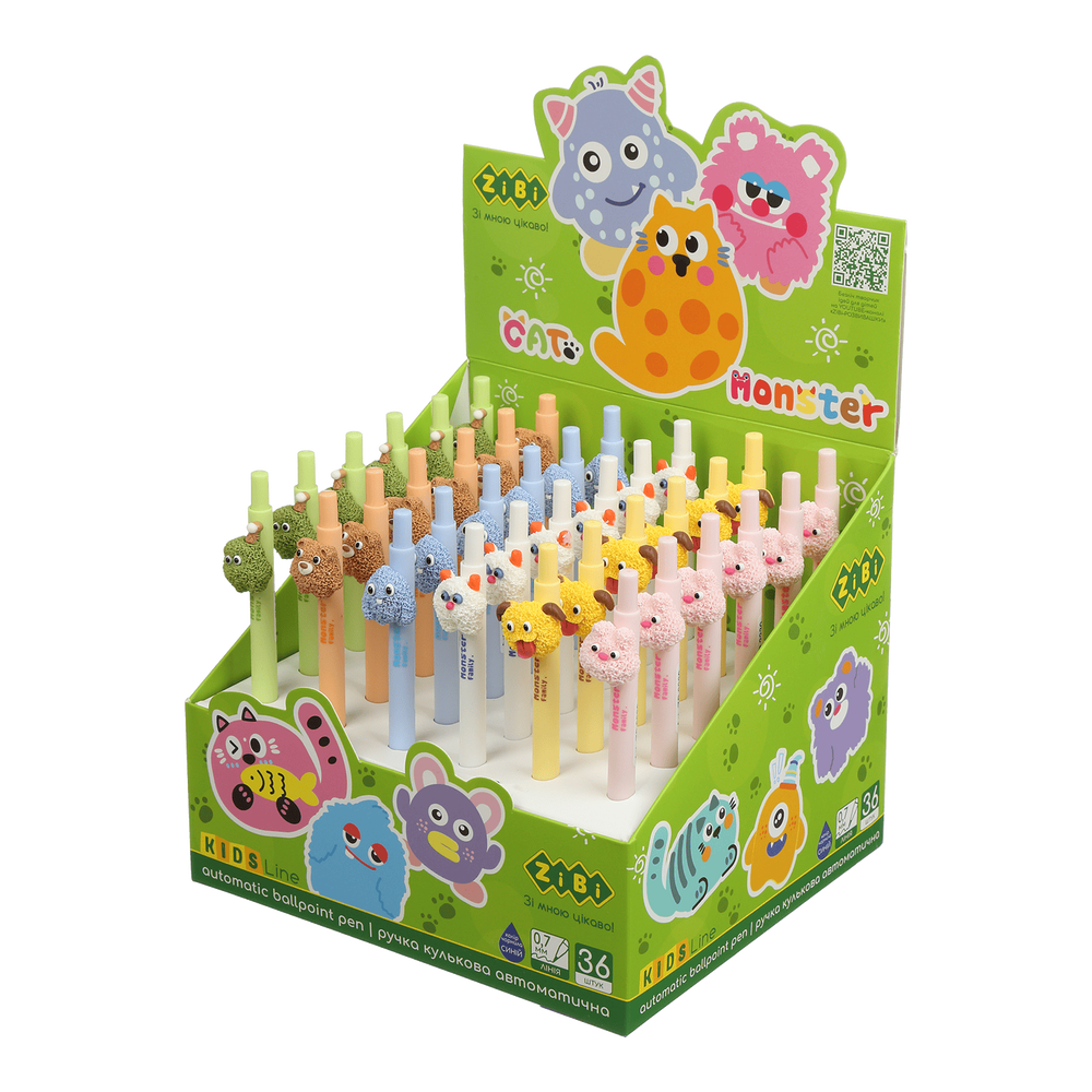 Ручка ZiBi кулькова автоматична, MONSTER FAMILY, 0,7 мм, синя ZB.2230