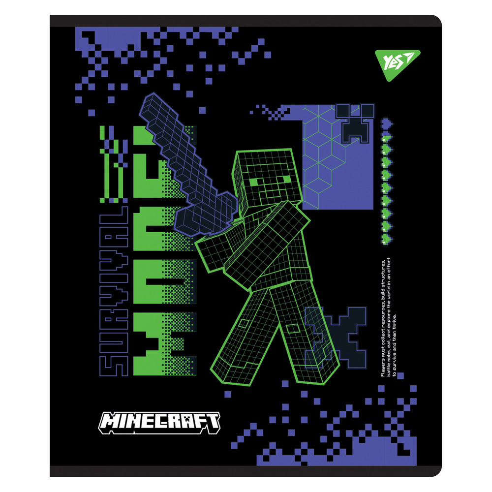 Зошит шкільний YES Minecraft. Black 12 аркушів коса лінія 767502. Фото 5