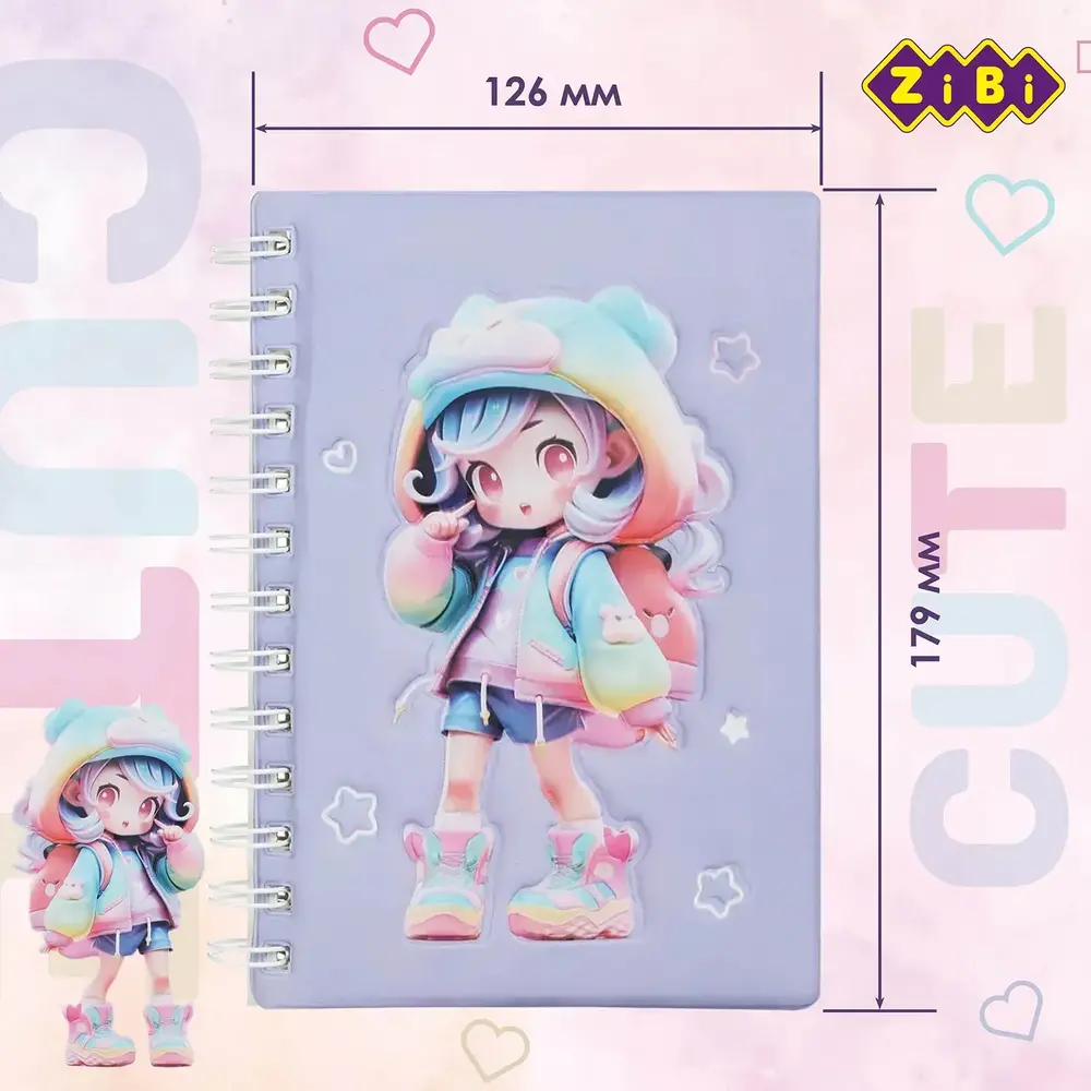 Блокнот ZiBi на пружині CUTE 179x126 мм 80 аркушів в лінію Soft PU обкладинка ZB.12951. Фото 4