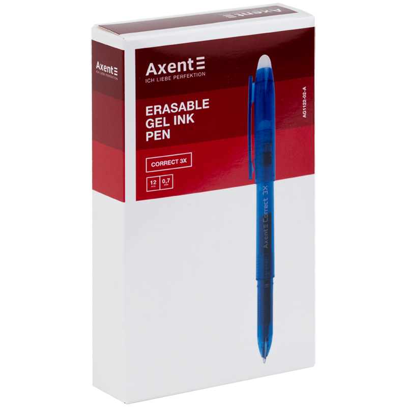 Ручка гелева пиши-стирай Axent Correct 3Х AG1122-02-A, 0.7 мм, синя