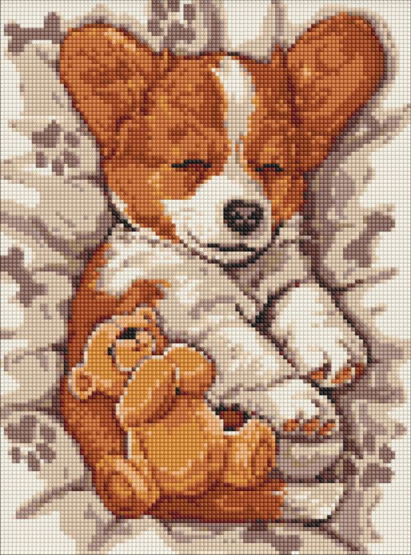 Ideyka Алмазна мозаїка Сонний коргі 30x40см