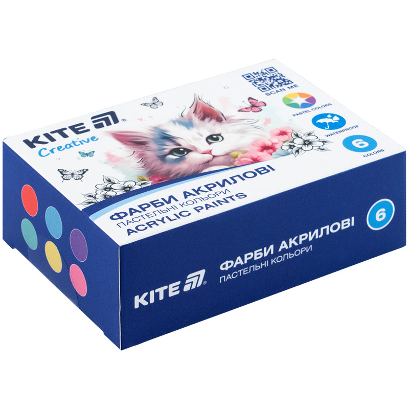 Фарби акрилові Kite Creative 6 пастельних кольорів, 20 мл K-272
