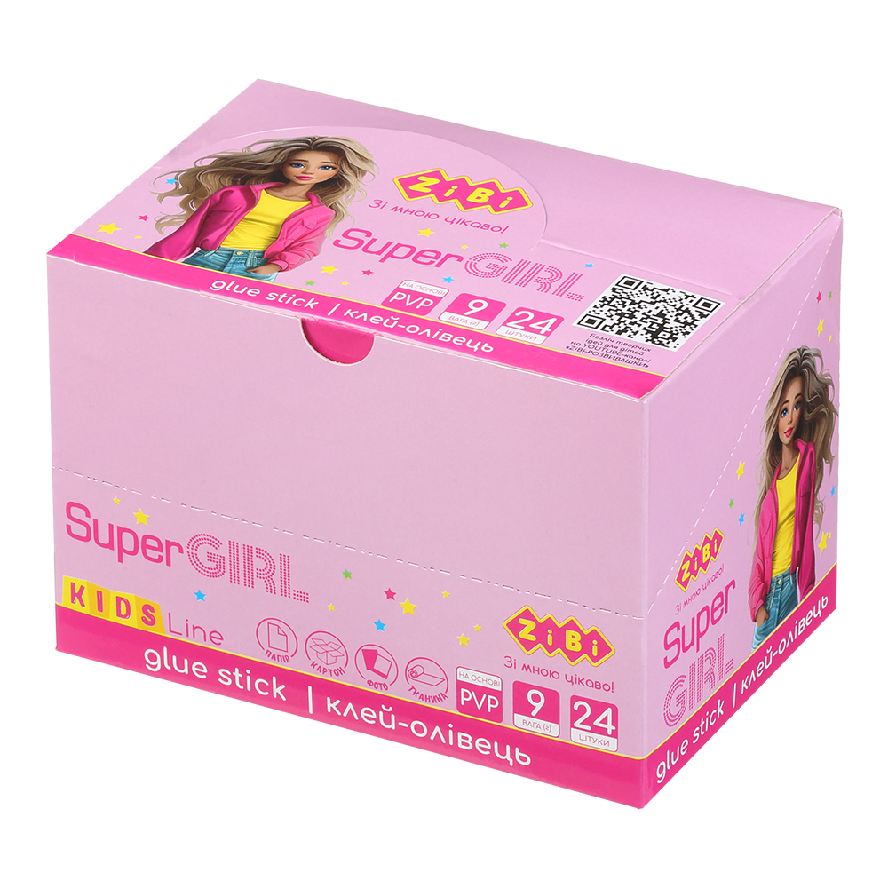 Клей-олiвець ZiBi Super Girl 9г PVP ZB.6303 (24 шт). Фото 4