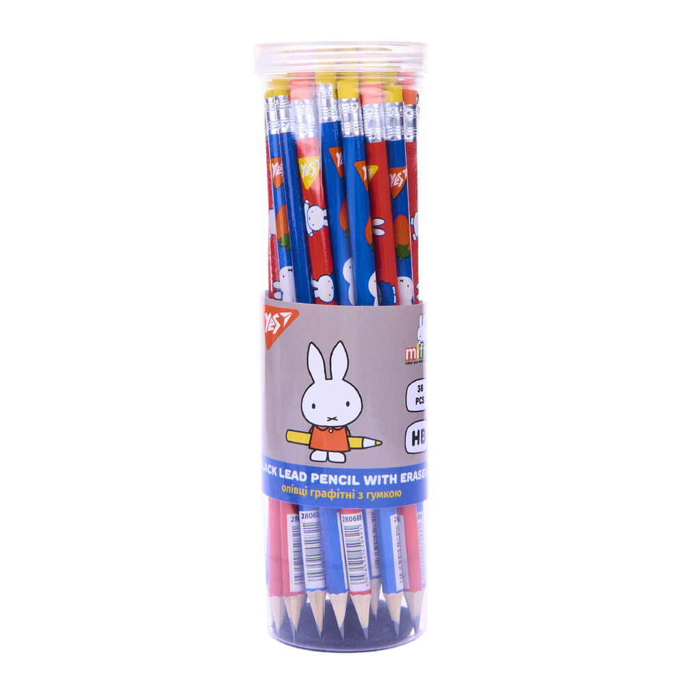 Олівець чорнографітний Yes круглий з гумкою Miffy 2 дизайна мікс 280688