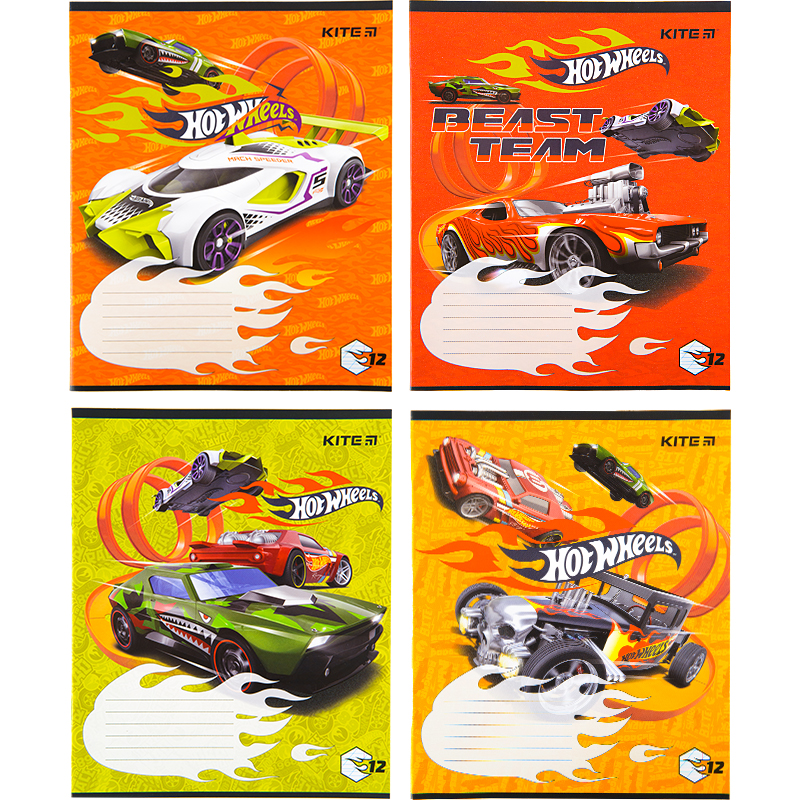Зошит Kite шкільний Hot Wheels 12 аркушів, коса лінія  HW22-235