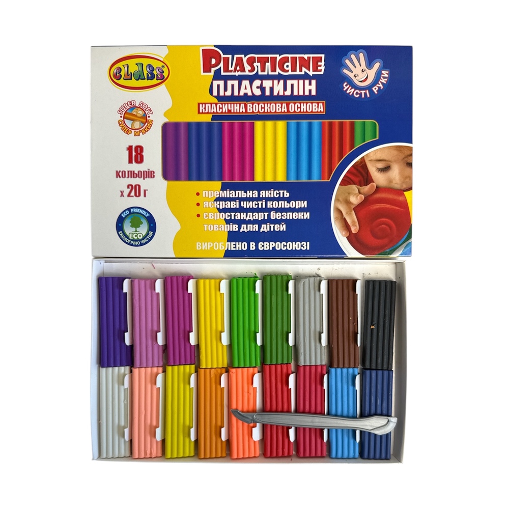 Пластилін CLASS Чисті руки Maxi 18 кольорів 360г 7660C