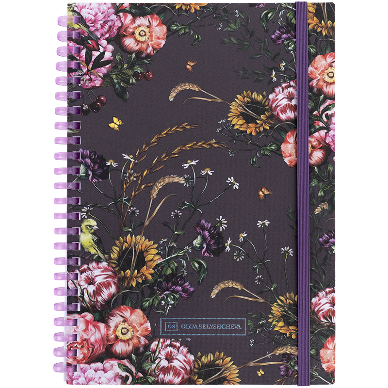 Блокнот на спiралi Axent Olga Selyshcheva, Purple field 8471-6-A-OS, А5, 80 аркушів, клітинка, картонна обкладинка