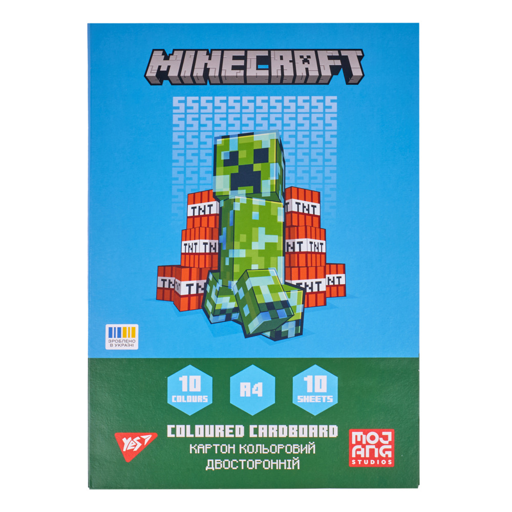 Картон кольоровий двосторонній Yes Minecraft 10 аркушів А4 папка 955456
