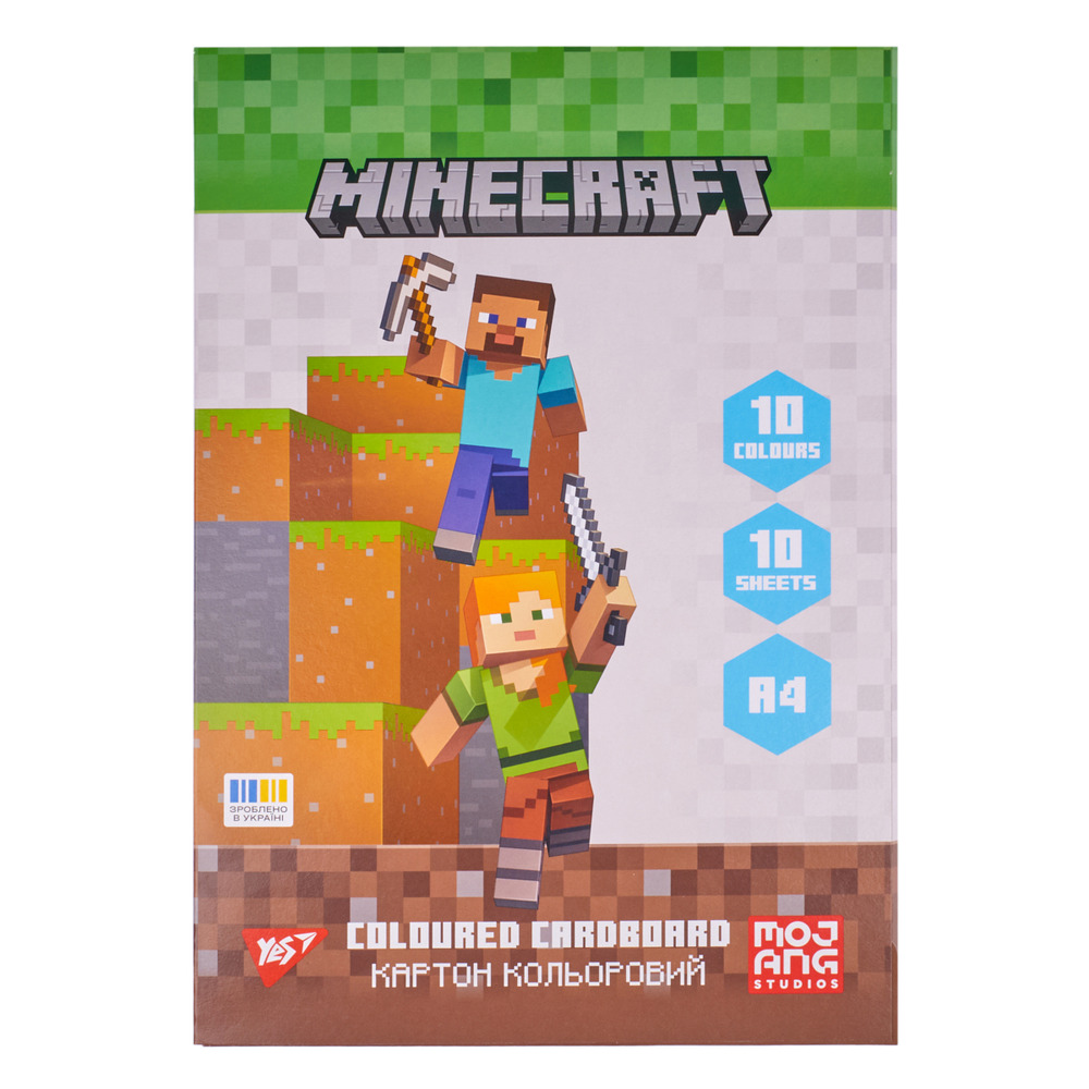 Картон кольоровий односторонній Yes Minecraft 10 аркушів А4 папка 955455