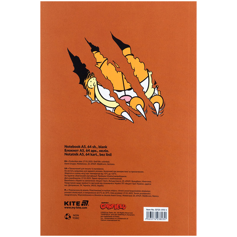Блокнот Kite Garfield GF25-193-1, термобіндер, А5, 64 аркуші, нелінований. Фото 3