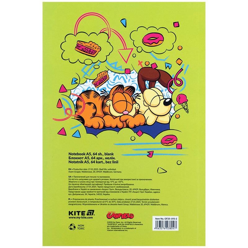 Блокнот Kite Garfield GF25-193-2, термобіндер, А5, 64 аркуші, нелінований. Фото 3