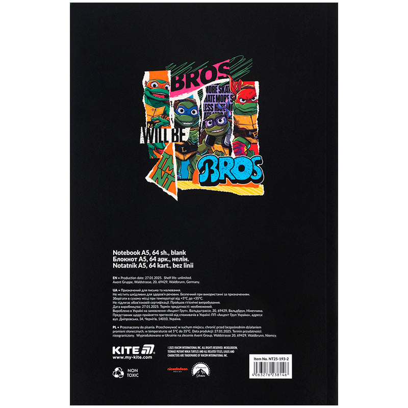 Блокнот Kite Ninja Turtles NT25-193-2, термобіндер, А5, 64 аркуші, нелінований. Фото 3