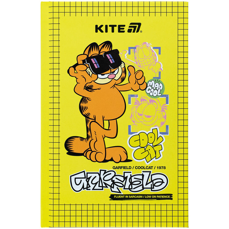 Книга записна Kite Garfield GF25-199, тверда обкладинка, А6, 80 аркушів, клітинка