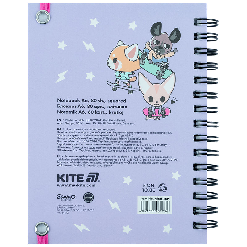 Блокнот на спіралі Kite Aggretsuko AR25-229, А6, 80 аркушів, клітинка. Фото 4