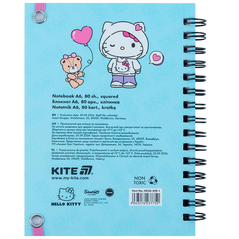 Блокнот на спіралі Kite Hello Kitty HK25-229-1, А6, 80 аркушів, клітинка. Фото 4