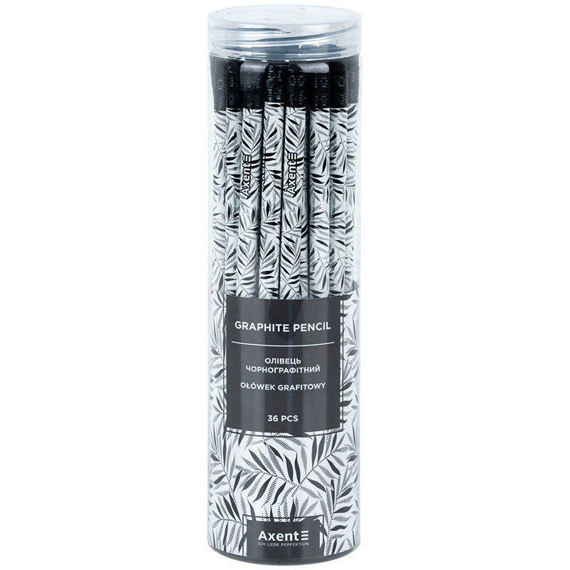 Олівець графітний Axent 9009, HB, туба, Black Leaves