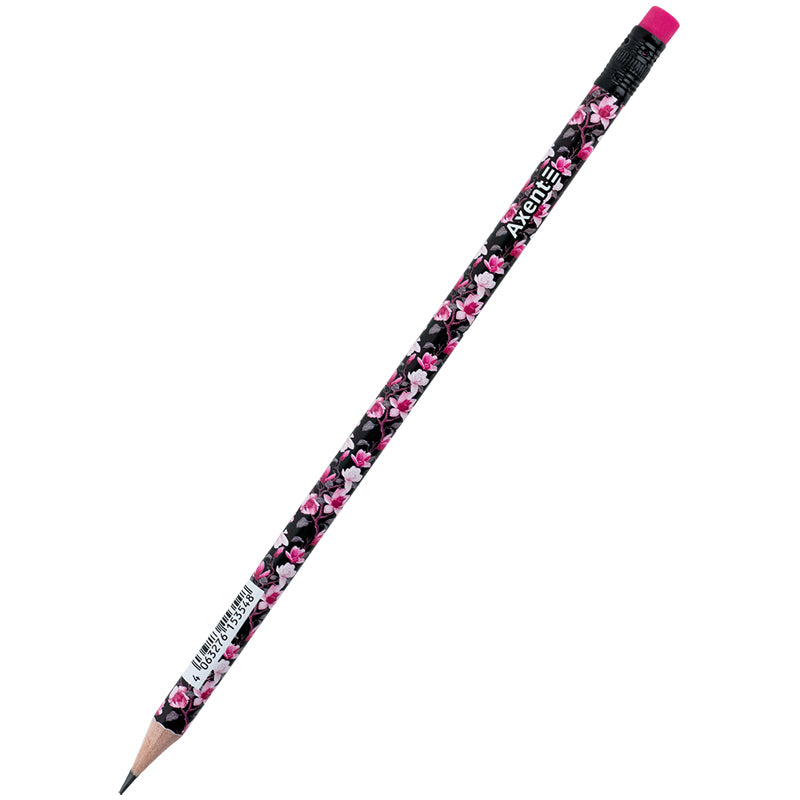Олівець графітний Axent 9009, HB, туба, Floral Black. Фото 2