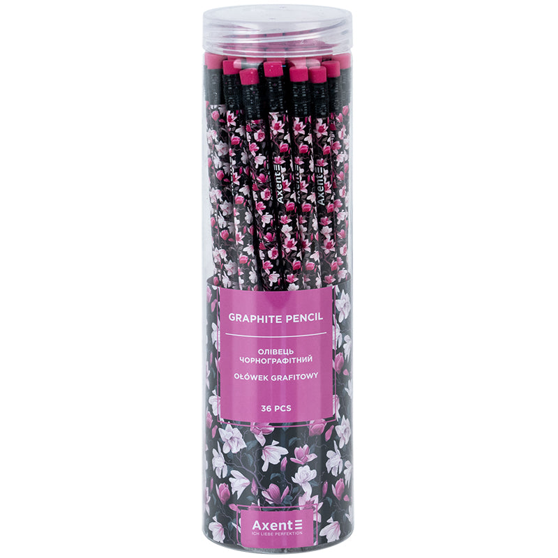 Олівець графітний Axent 9009, HB, туба, Floral Black