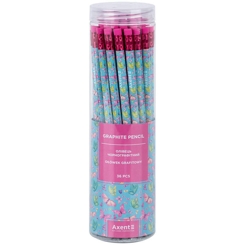Олівець графітний Axent 9009, HB, туба, Summer Butterly