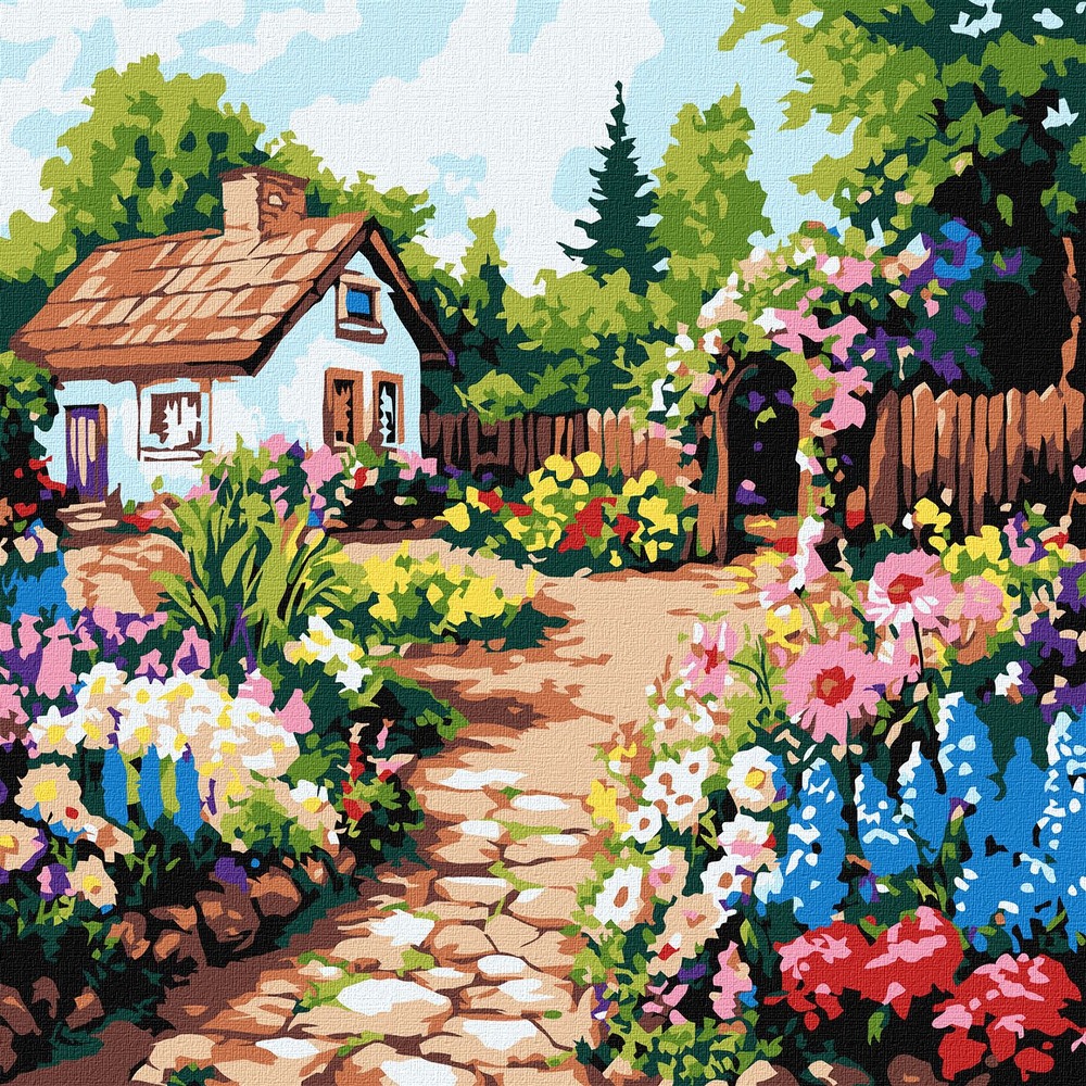 Ideyka Картина за номерами. Квіти біля хатини 30х30 см