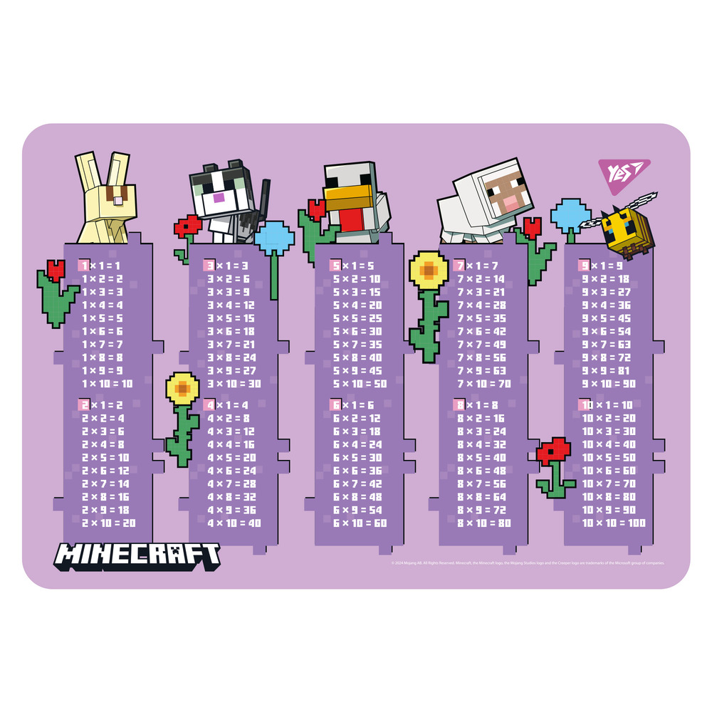 Підкладка для столу пластикова Yes Minecraft Spring з підказками таблиця множення 42x29 см 492322