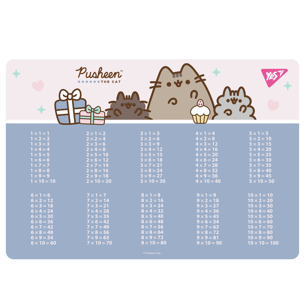 Підкладка для столу пластикова Yes Pusheen з підказками таблиця множення 42x29 см 492324