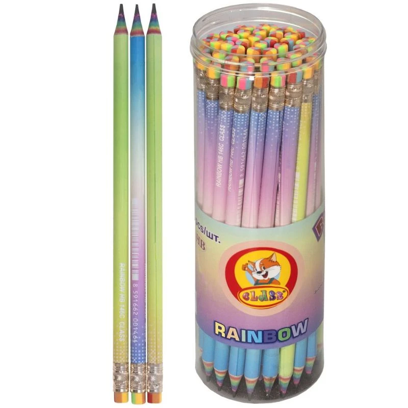 Олівець графітний CLASS RAINBOW НВ з гумкою асорті 146C