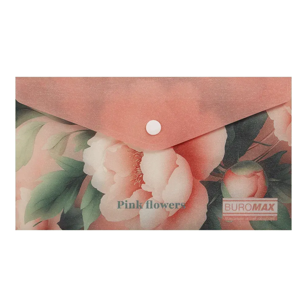 Папка-конверт на кнопці DL Buromax Arabeski Pink Flower, матовий непрозорий пластик BM.3853-10