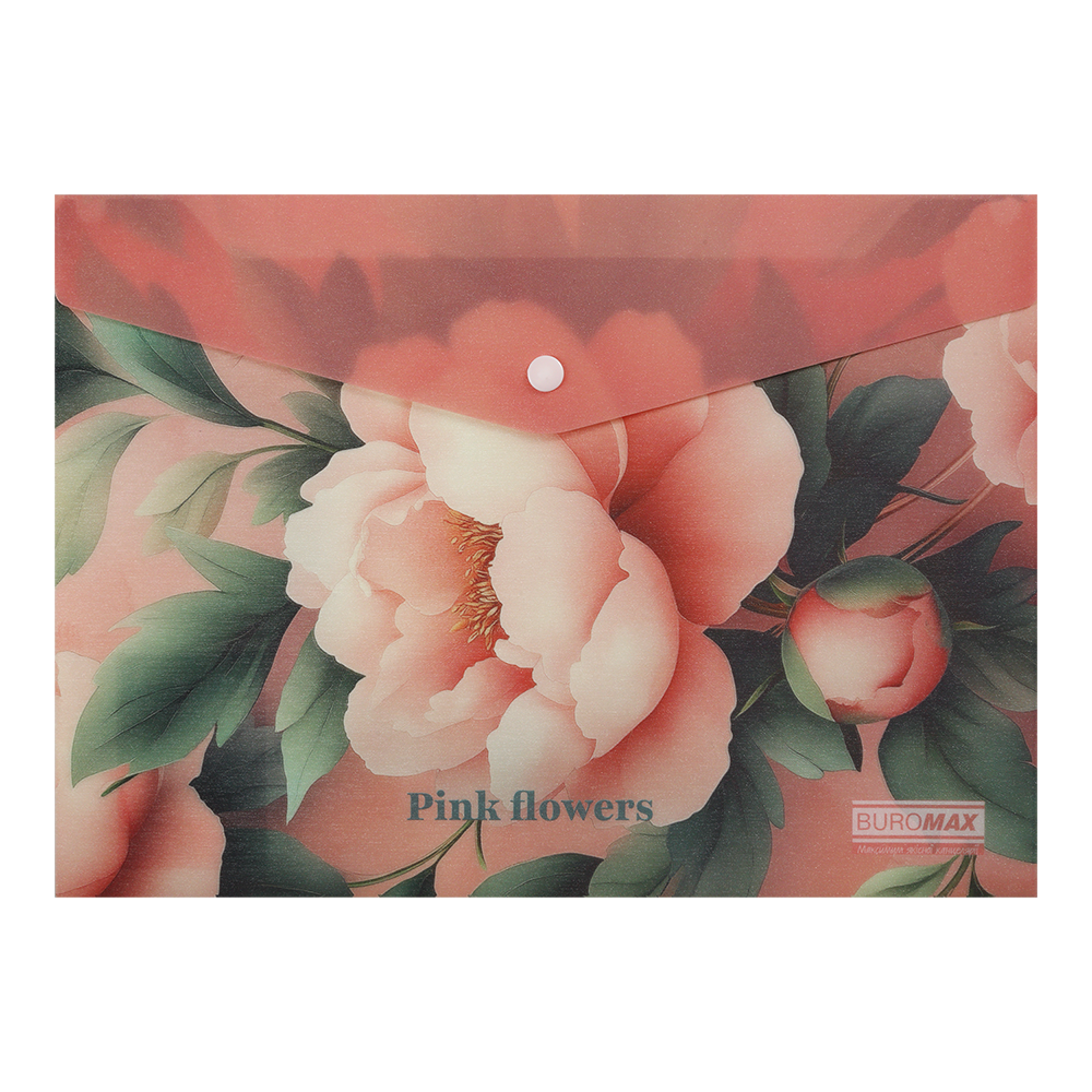Папка-конверт на кнопці Buromax Arabeski Pink Flower BM.3943-10 матовий непрозорий пластик, А4, рожевий