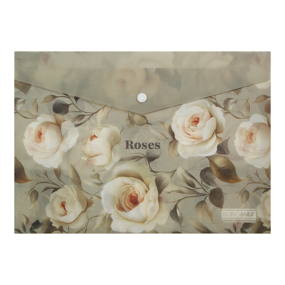 Папка-конверт на кнопці Buromax Arabeski Roses BM.3943-20 матовий непрозорий пластик, А4, світло-сірий