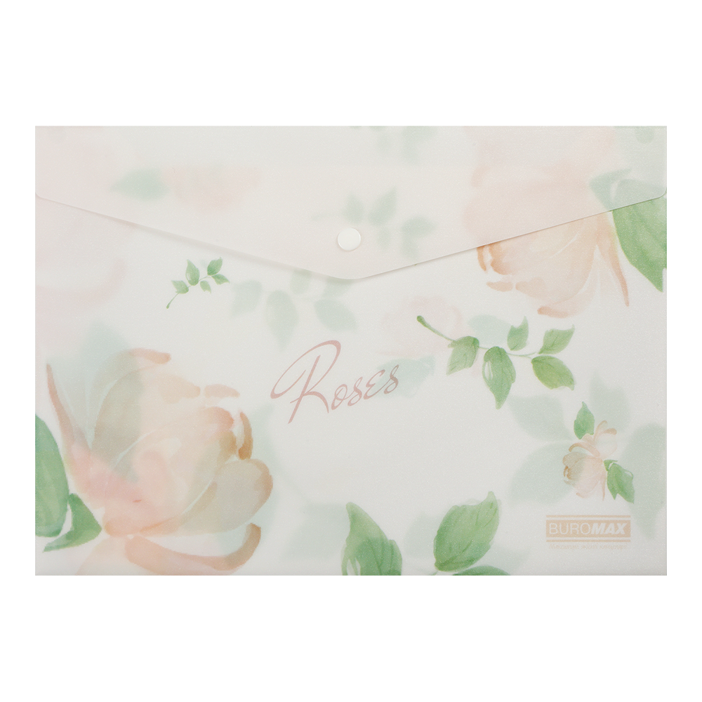 Папка-конверт на кнопці Buromax Arabeski Roses BM.3943-27 матовий непрозорий пластик, А4, кораловий