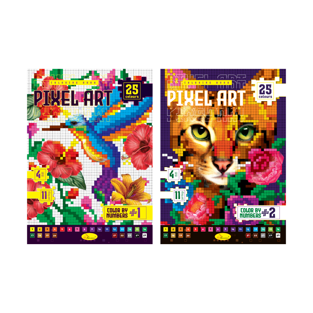 Книжка-розмальовка з наліпками "PIXEL ART" МІКС