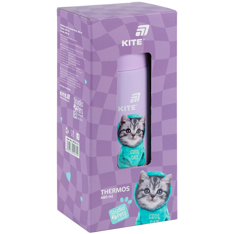 Термос Kite Studio Pets SP25-312, 480 мл, фіолетовий. Фото 5