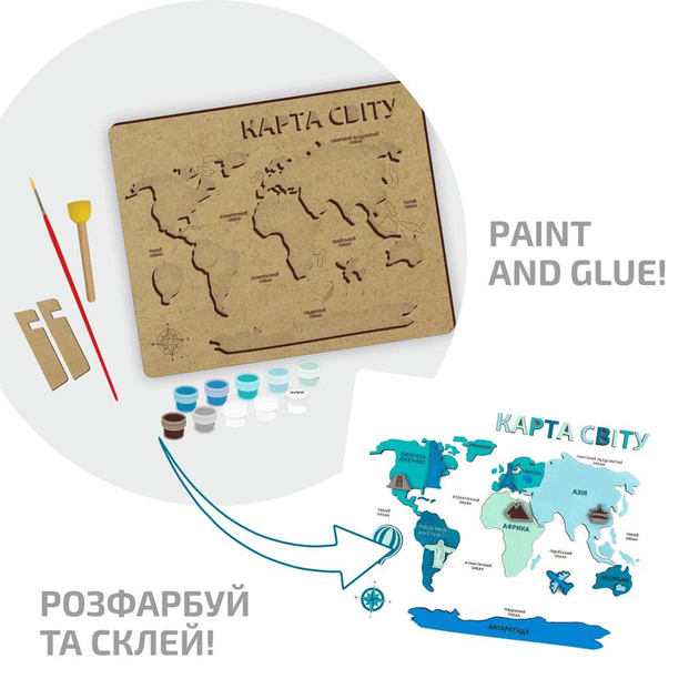 Набір 3D Карта світу ROSA Talent МДФ 30,5х37,5 см N0003542. Фото 2
