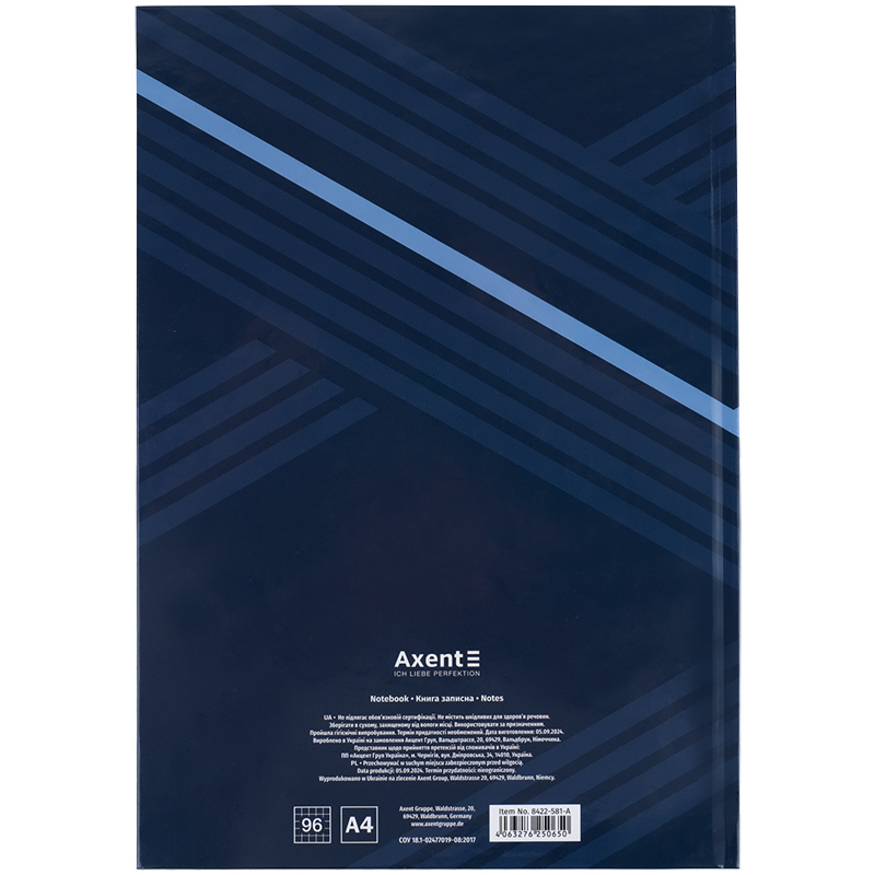 Книга записна Axent Lines А4, 96 аркушів, клітинка, синя 8422-581-A. Фото 5