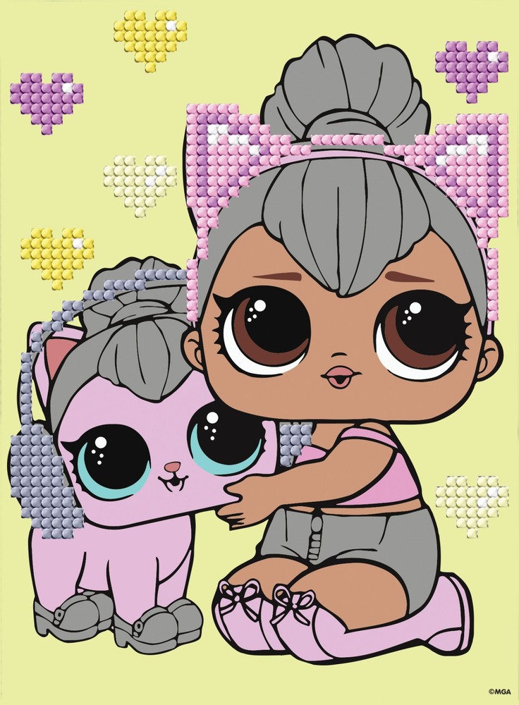 Ideyka Алмазна мозаїка (вибіркова) "L.O.L. Surprise! Kitty Queen With Kitty Kitty" 15x20см