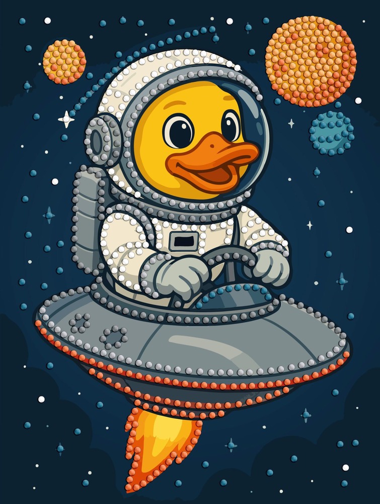 Ideyka Алмазна мозаїка (вибіркова) "Качка в космосі" 15x20см