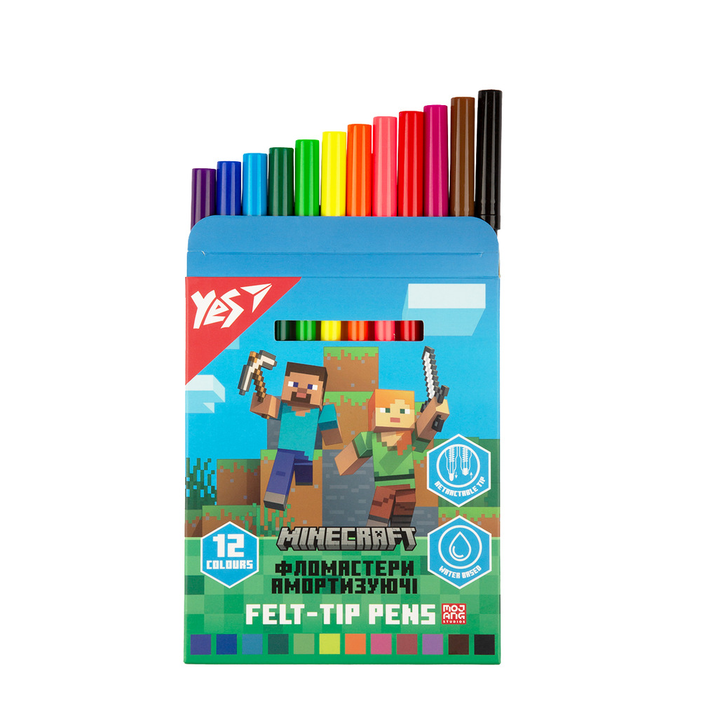 Фломастери Yes Minecraft 12 кольорів амортизуючі 650582. Фото 2