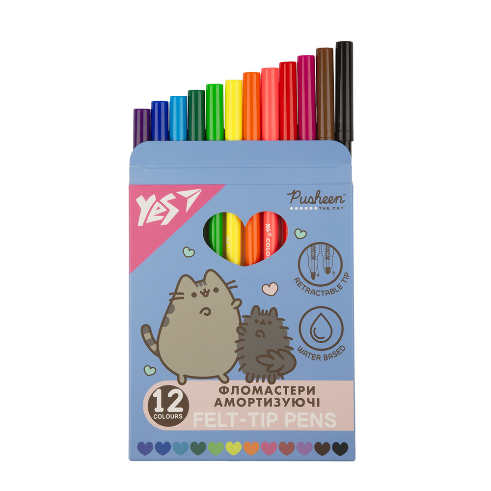 Фломастери Yes Pusheen 12 кольорів амортизуючі 650581. Фото 2